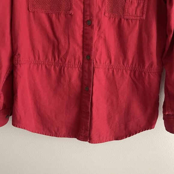 Vintage Lauren Ralph Lauren Women SZ S Red Mesh Pocketed L/Sleeve Barn Shacket - Picture 2 of 11